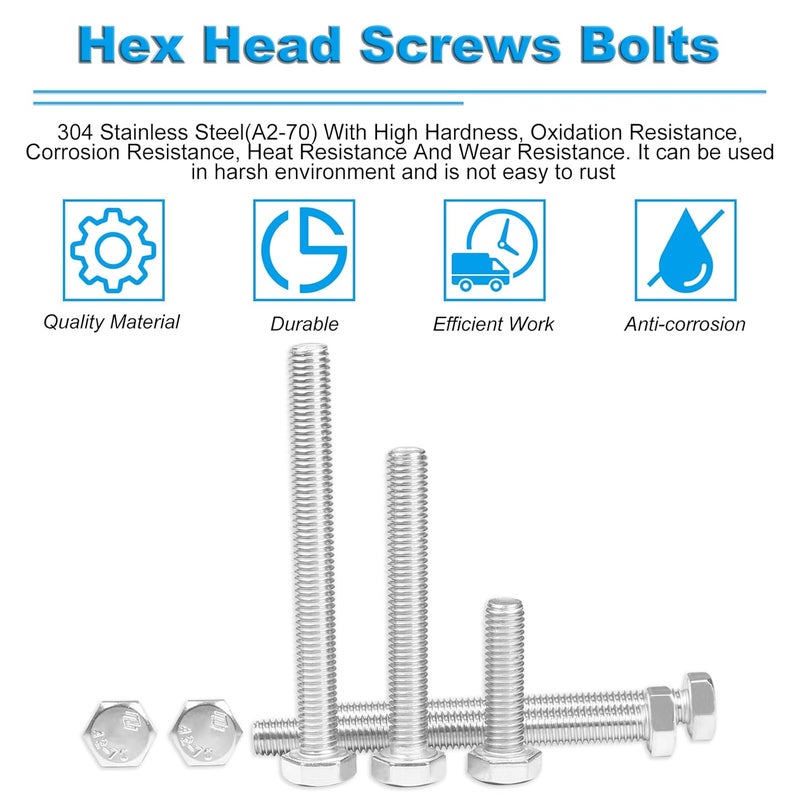 Yinpecly 5 Pcs M8 Hex Bolts M8-1.25 x 80mm Hex Head Screw Bolt 304 Stainless Steel M8-1.25mm Hexagon Bolts Hex Head Screws, Metric Machine Fully Thread, Bright Finish - Image 4